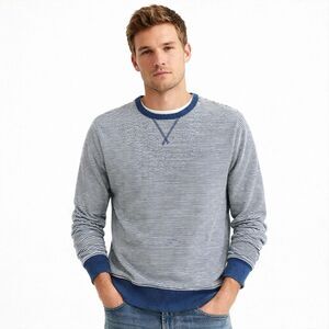 J Crew Striped Sweatshirt Mens Sz M Indigo Cotton Crew Preppy Nautical Beachy